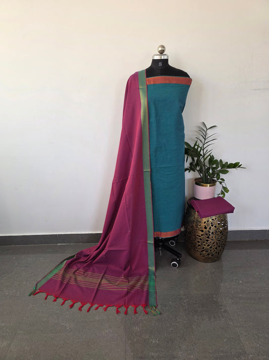 Handloom cotton with mangalagiri border - HH4