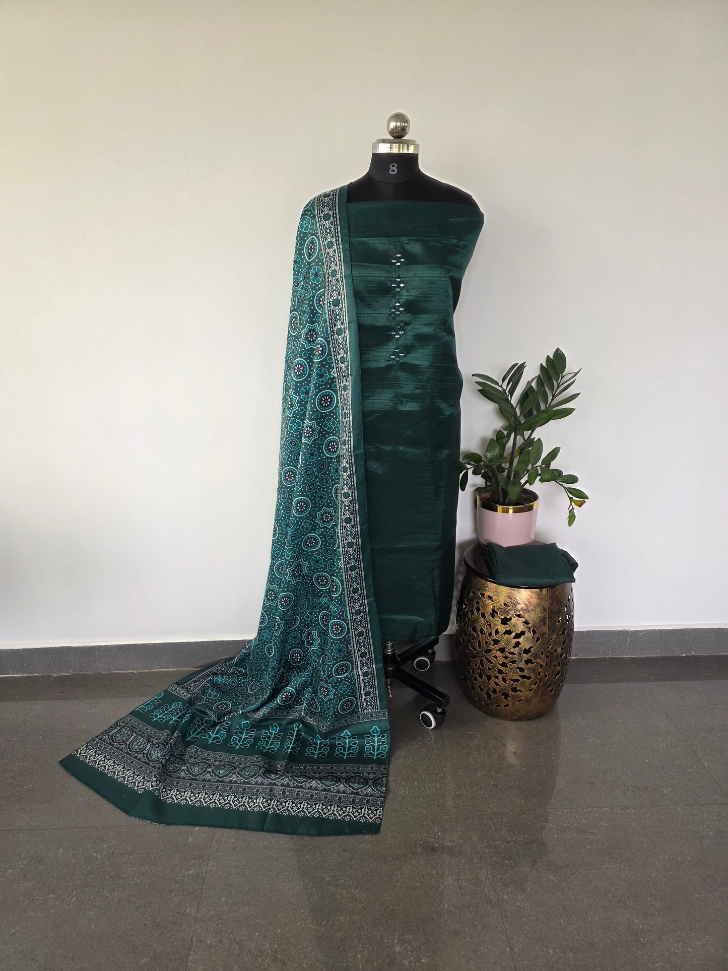 Fancy silk set with ajrakh silk shawl- FSA4