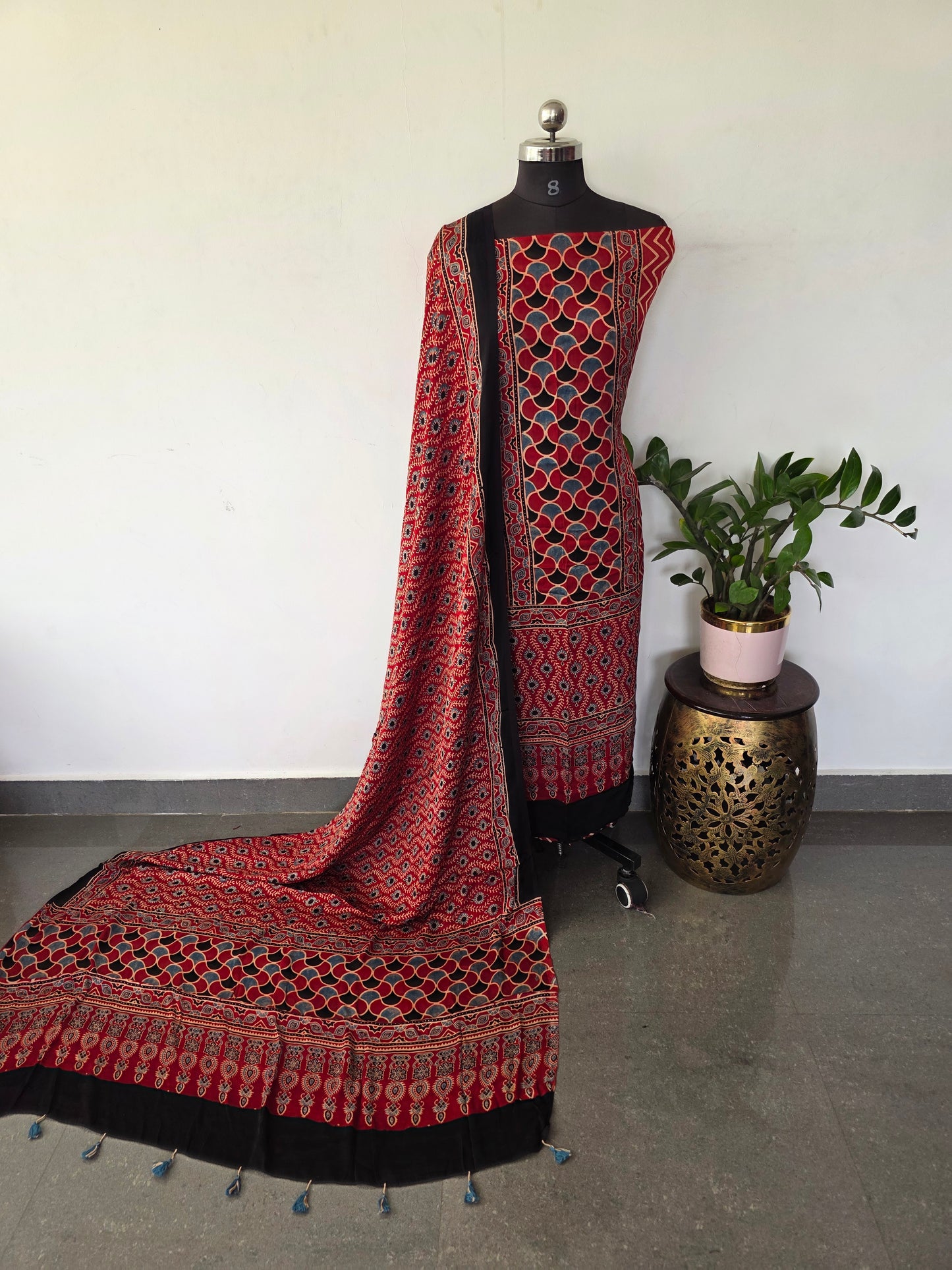 Handcrafted ajrakh modal silk set - HZ213