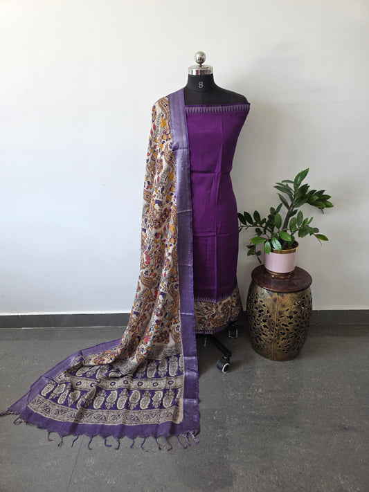 Gap border Mangalagiri kalamkari  silk sets ( 2.5 mtrs ) - GA3