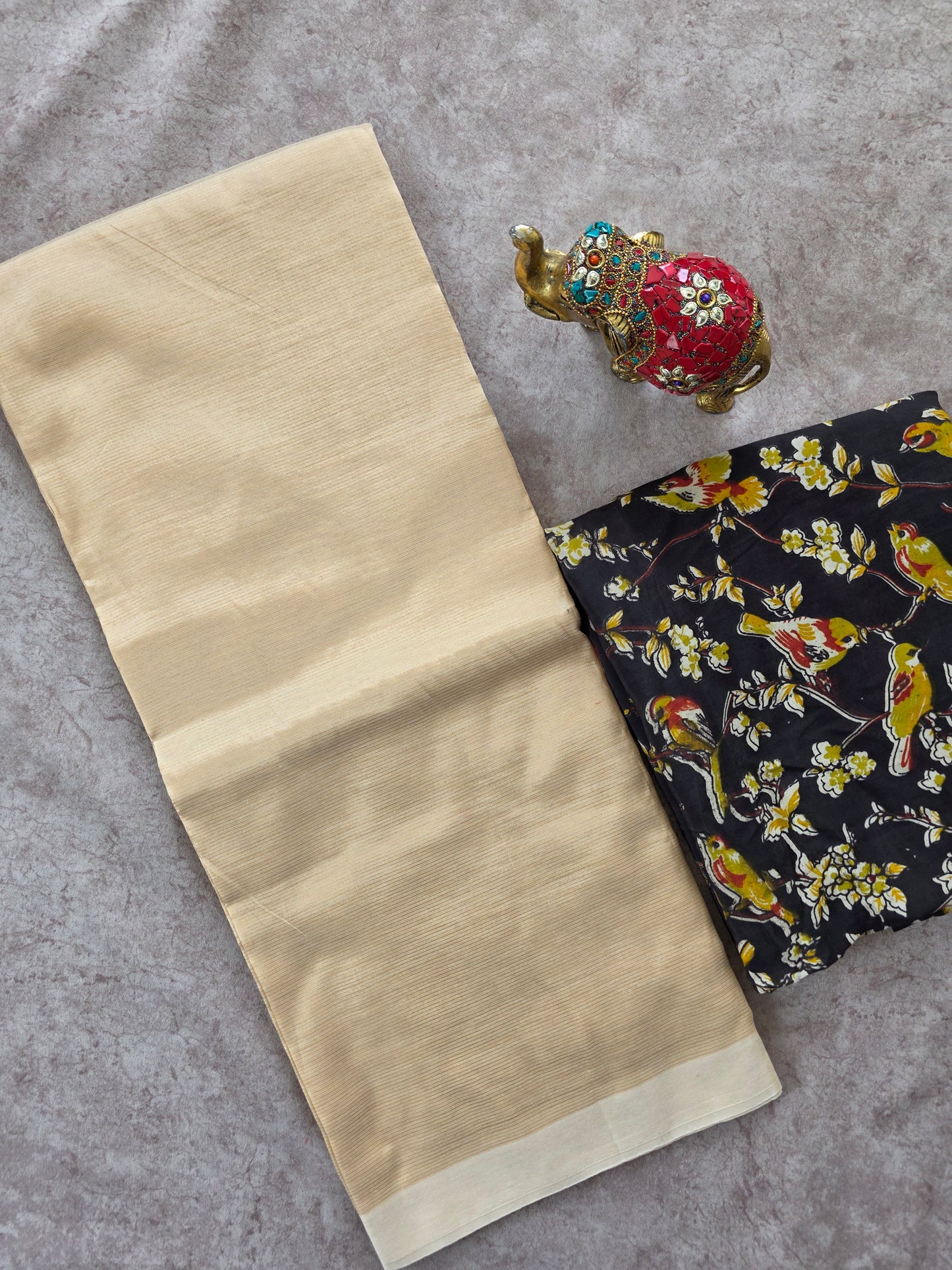 Premium plain semi mangalagiri pattu saree kalamkari silk blouse- MAA170