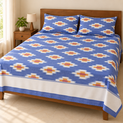 Warp ikkat bed sheets (90*108 2/40s bedsheet with pillow) -WW665