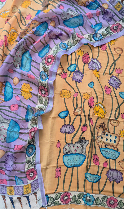 Handcrafted Kalahasthi Penkalamkari bangalore silk set - KH15