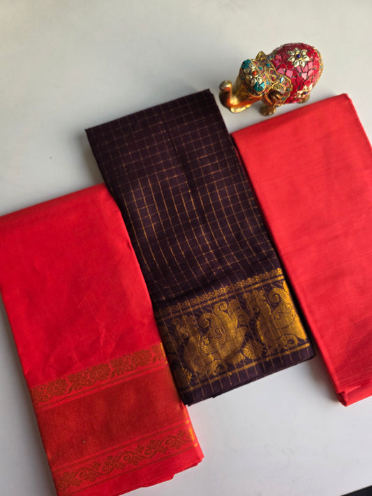 Madurai sungudi zari kattam salwar set - brown MS26