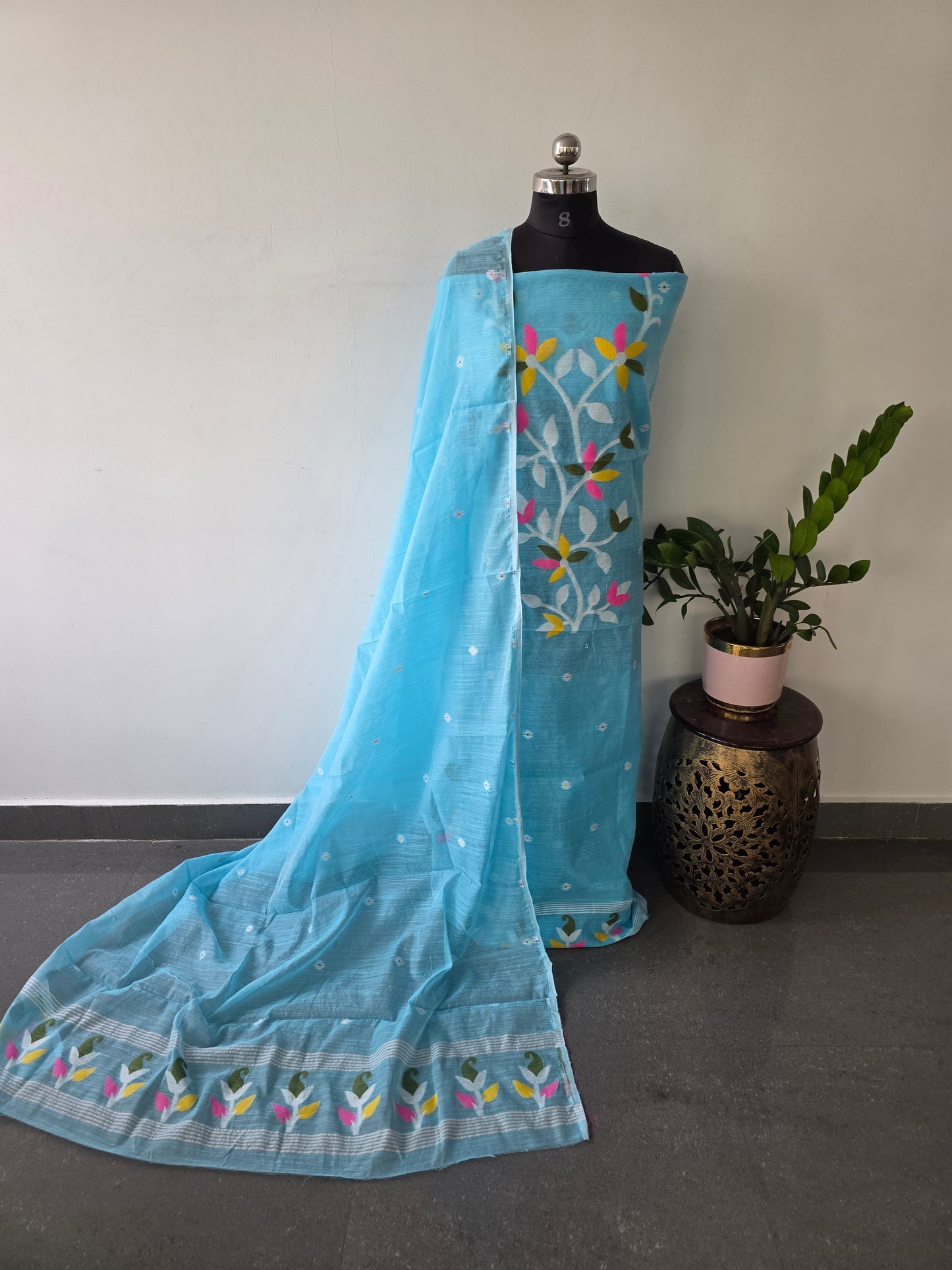 Silk cotton jamdhani set  - AV214