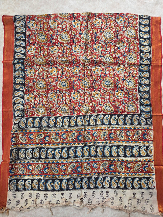 Pure chennuri handblock silk kalamkari with nizam border Dupatta - 4