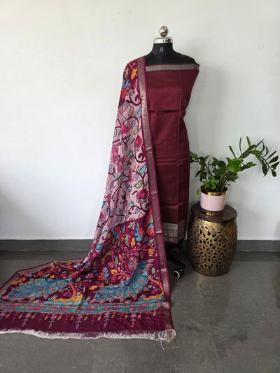 Handloom mangalagiri silk top with pure mangalagiri digital silk shawl - ML17