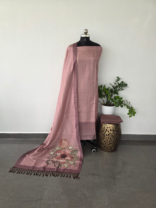 Premium semi tussar silk set with cutwork duppatta- CT3