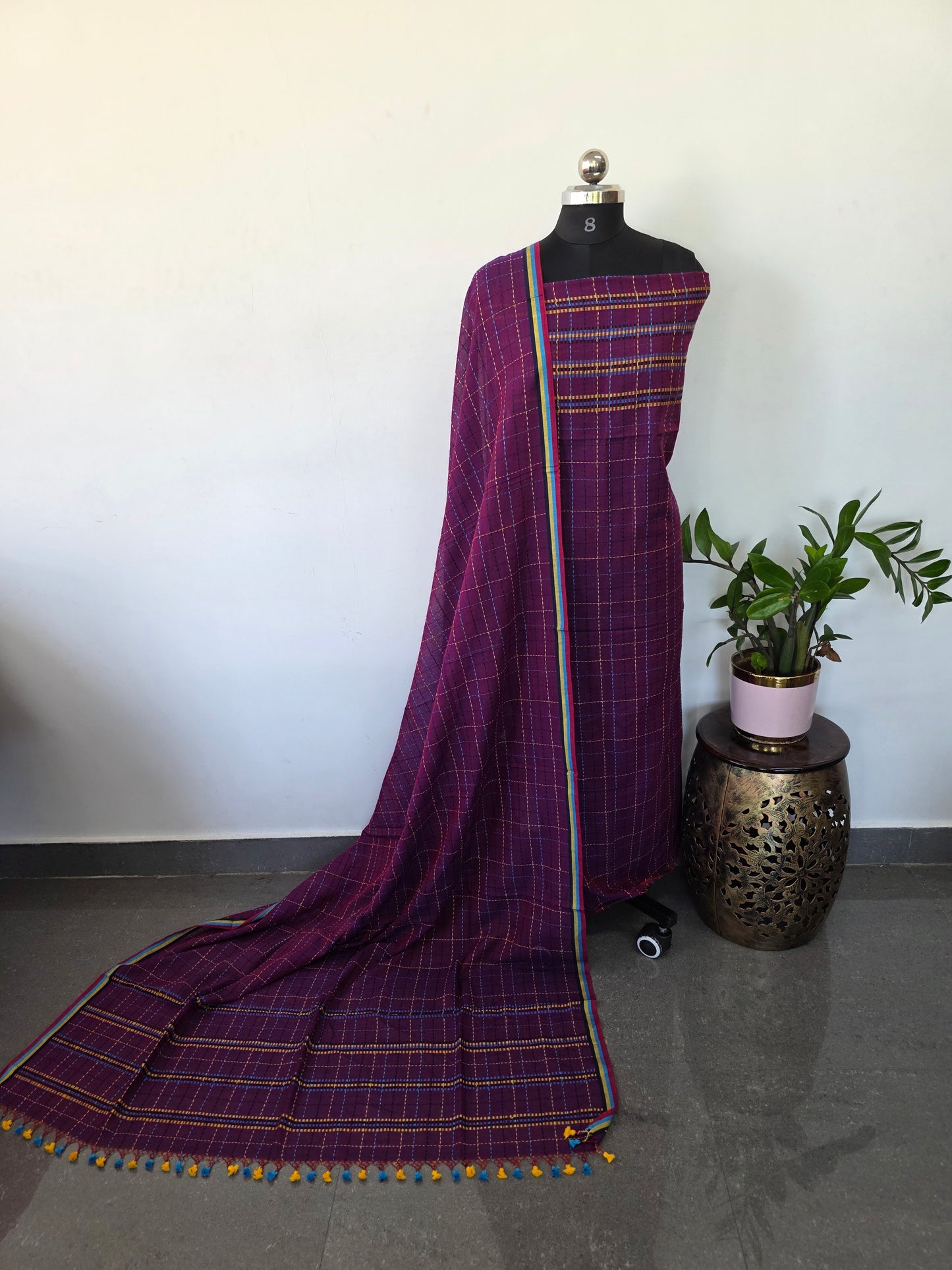 Checked kantha embroidery mul cotton salwar set - JMM249