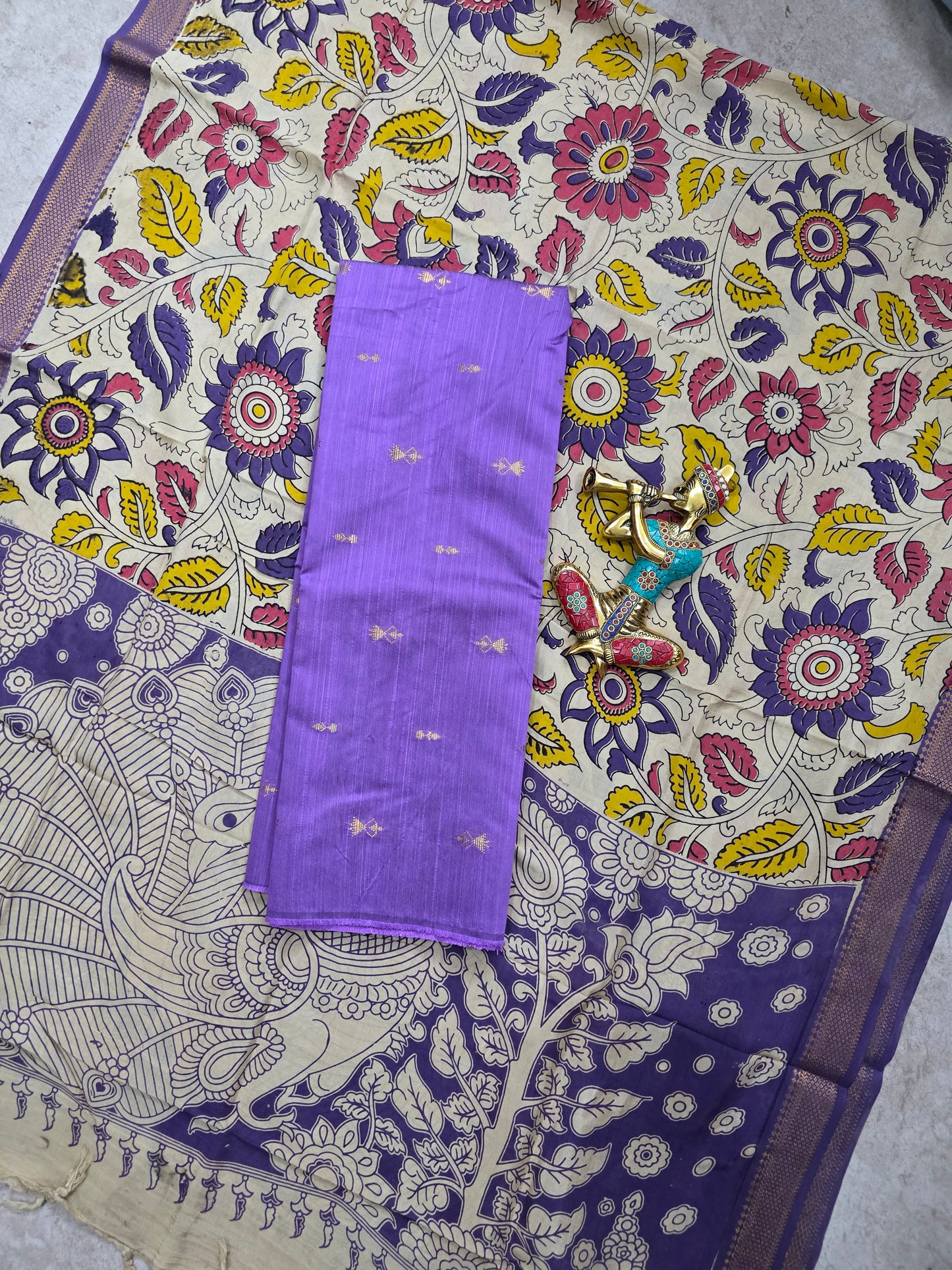 semi raw silk with chennuri silk kalamkari shawl set - RV206