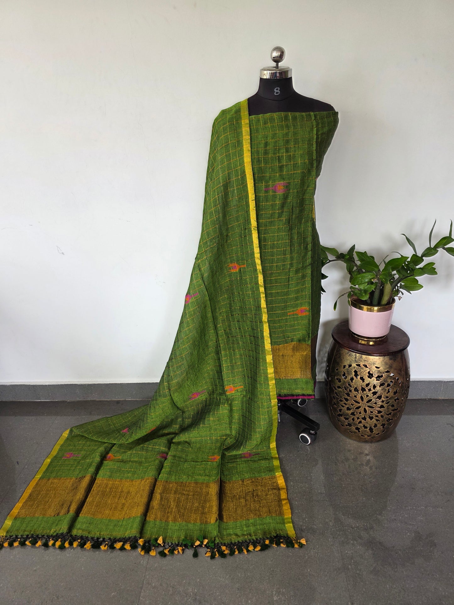 Premium checked handloom linen jamdhani set - JMM337