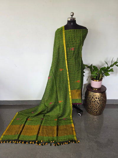 Premium checked handloom linen jamdhani set - JMM337