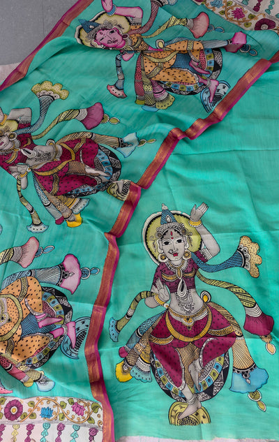 Handcrafted Kalahasthi Penkalamkari bangalore silk set - KH108