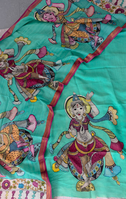 Handcrafted Kalahasthi Penkalamkari bangalore silk set - KH108