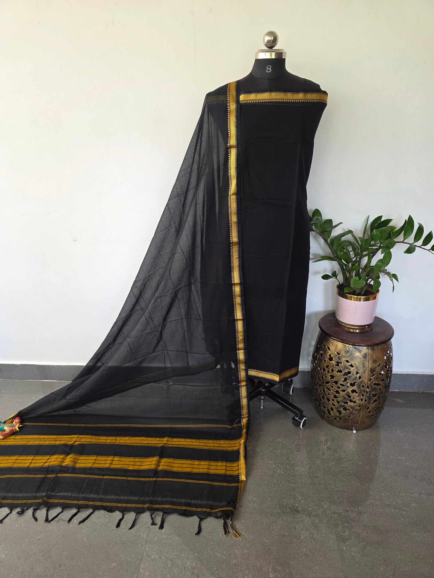 Mercerised narayanapet salwar set (black) (4.5 meters) - NA573