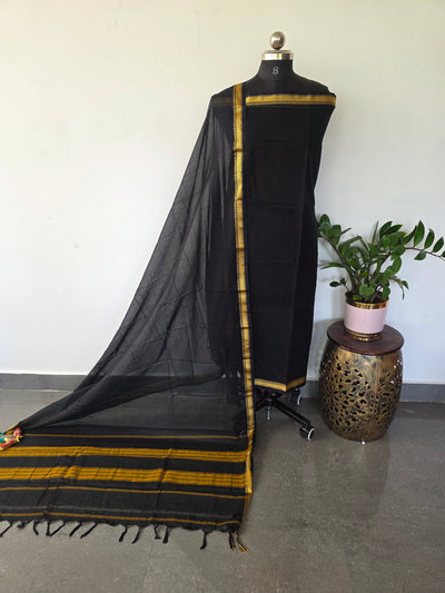 Mercerised narayanapet salwar set (black) (4.5 meters) - NA573