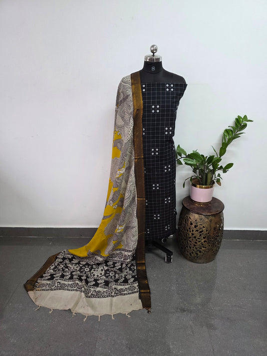Prewashed south cotton top with chennuri kalamkari silk shawl -PKS2