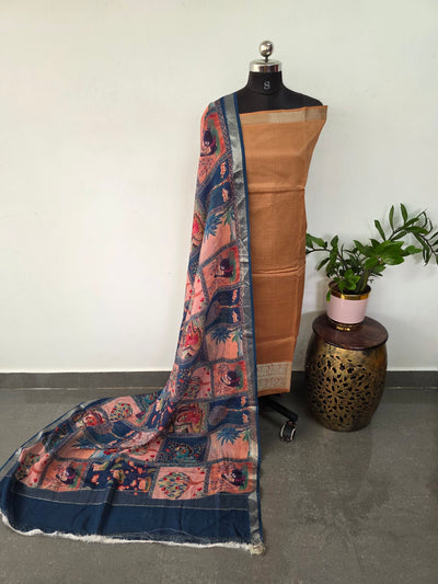 Handloom mangalagiri silk top with pure mangalagiri digital silk shawl - ML34