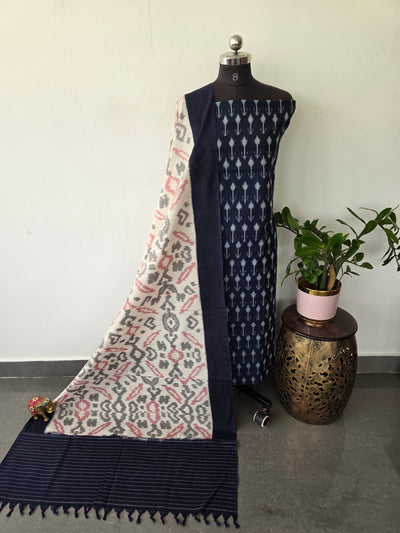 Handloom Mercerised ikkat cotton salwar set (blue) - KK274