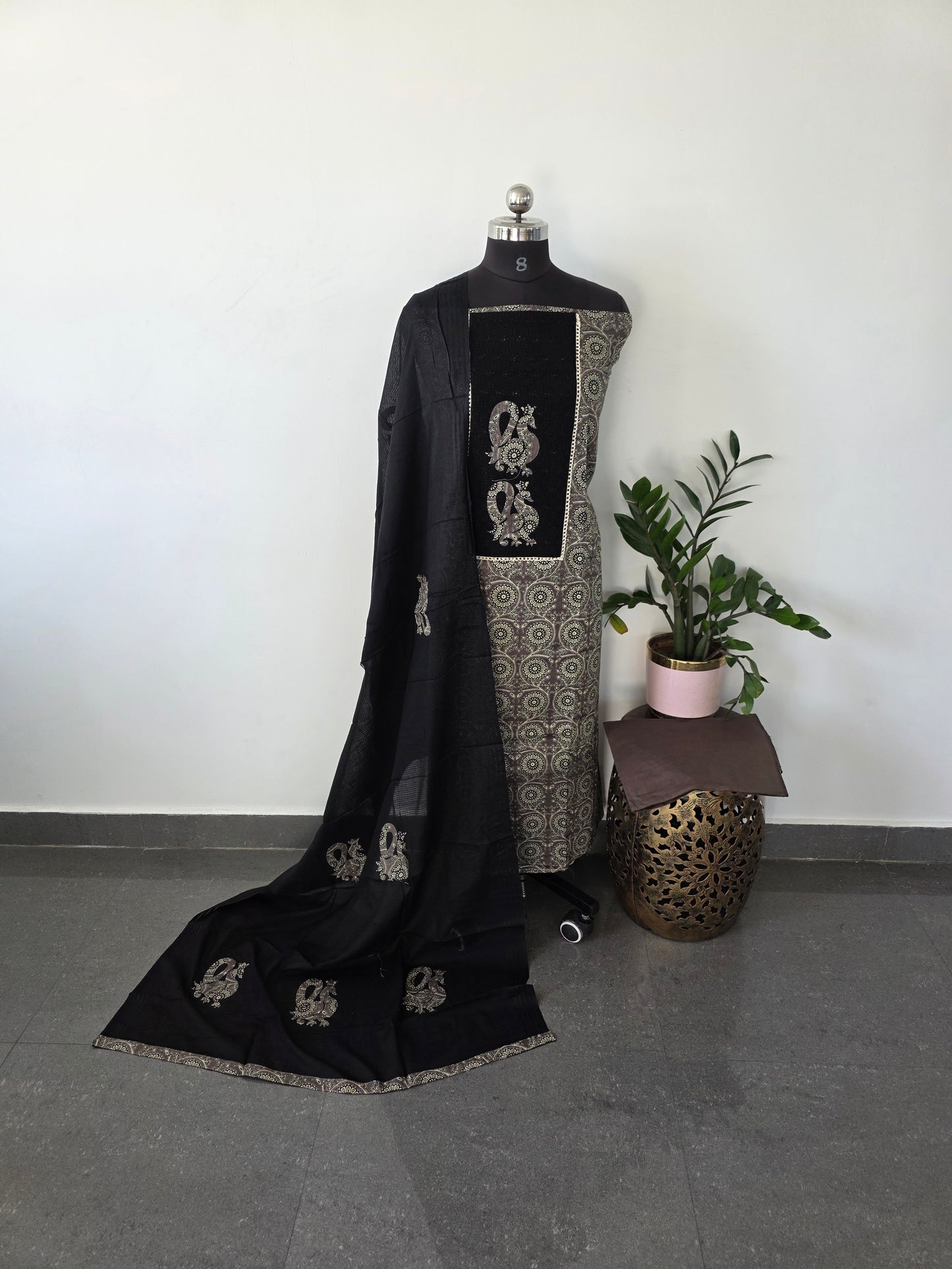 Pure cotton with appliqué work - grey