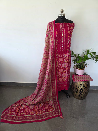 Handblock jaipuri cotton set with heavy lace work - JA782