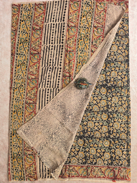 Handblock pure kalamkari cotton saree - HZ13