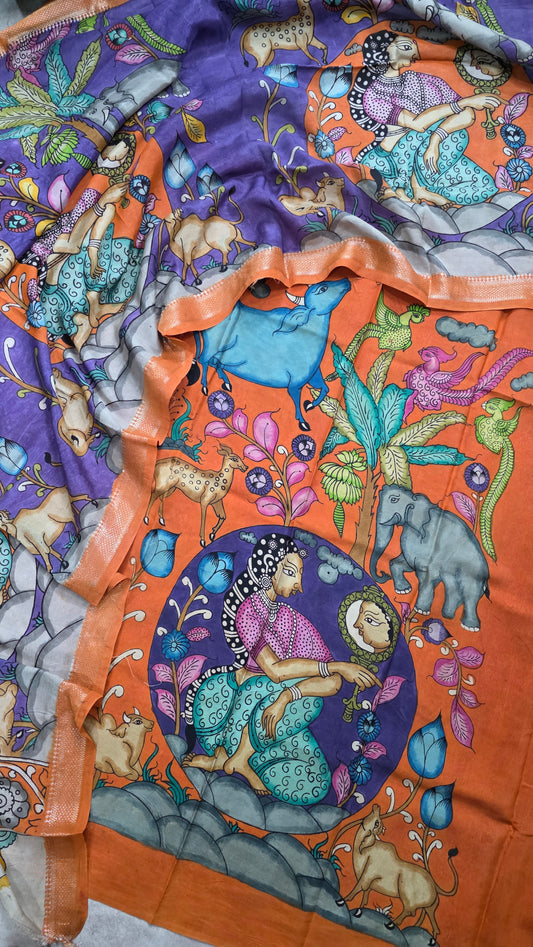 Handcrafted Penkalamkari bangalore silk set-RV7