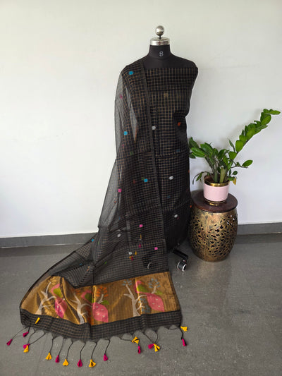 Handloom checked muslin paithani jamdhani set - BB350