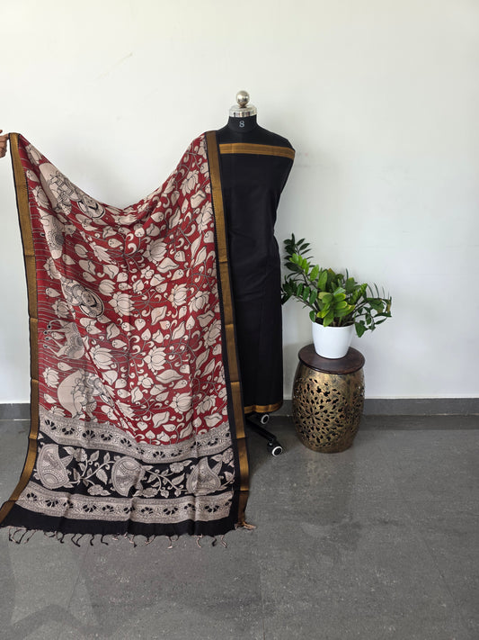 Premium mangalagiri cotton top with pure kalamkari silk shawl - MK18