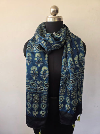 Ajrakh Handblock natural dyed mashru silk stole-MV46