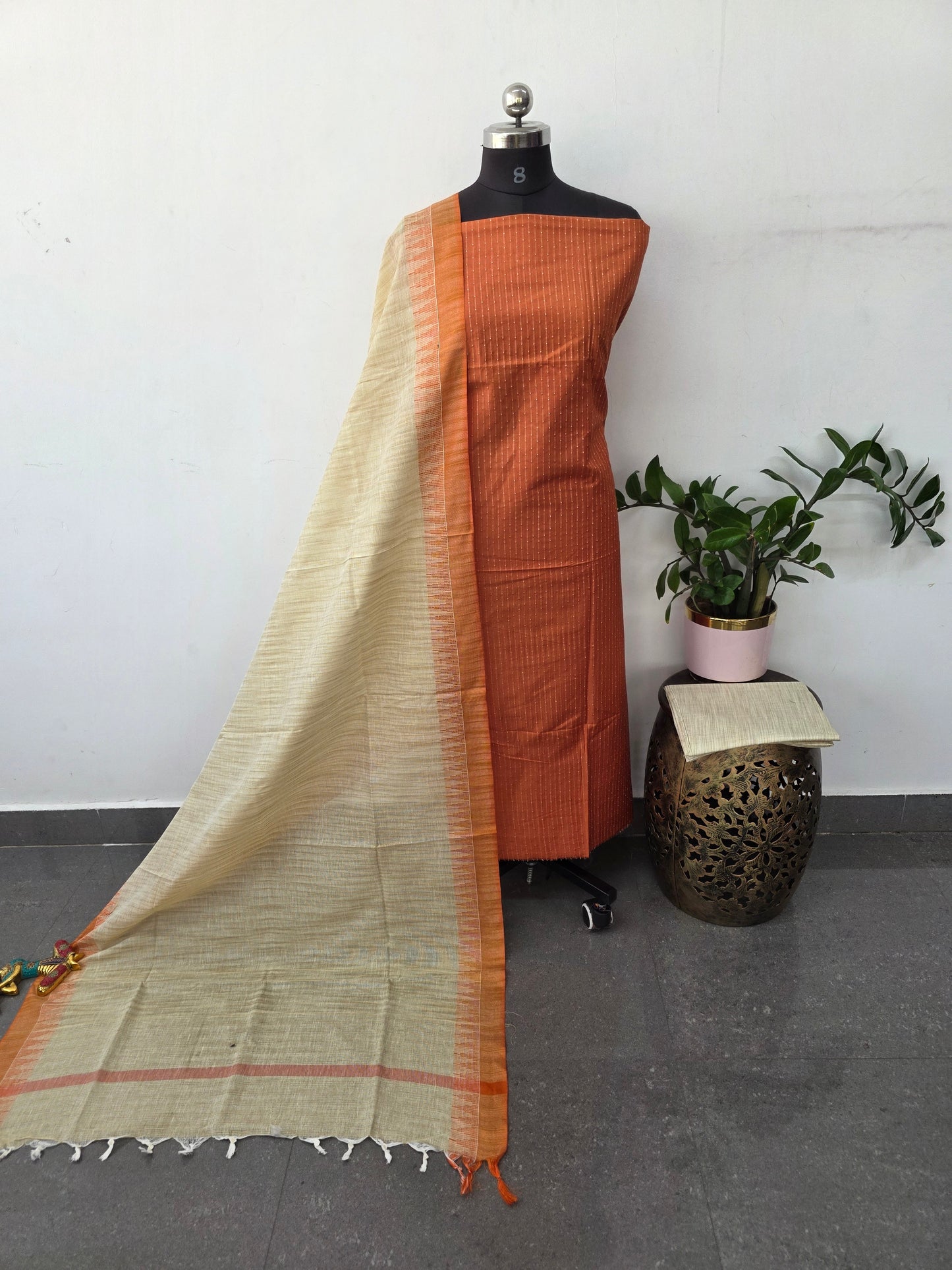 Bhagalpuri katan weaving set with temple border dupatta -BA554