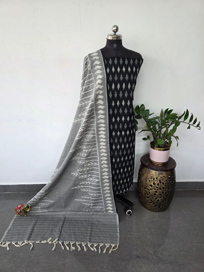Handloom Mercerised ikkat cotton salwar set (black) - KK255