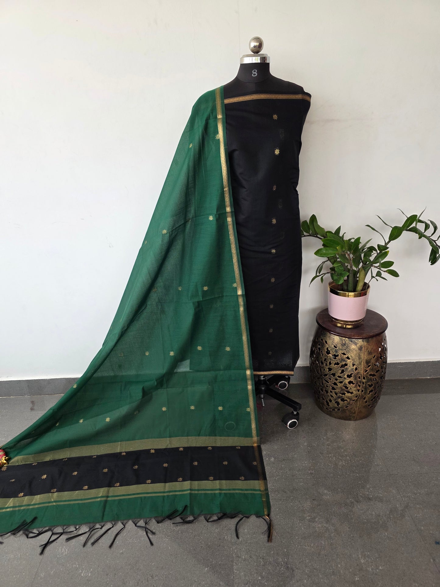 Semi Maheshwari silk salwar set (Black) - SM139