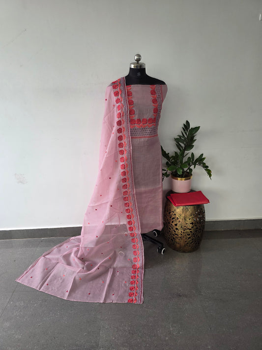 Fancy organza checks set with embroidery and cut work - 6