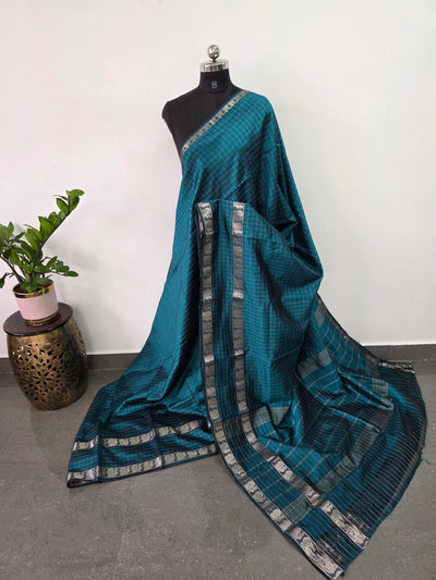 Premium checked semi mangalagiri pattu saree - MAA136