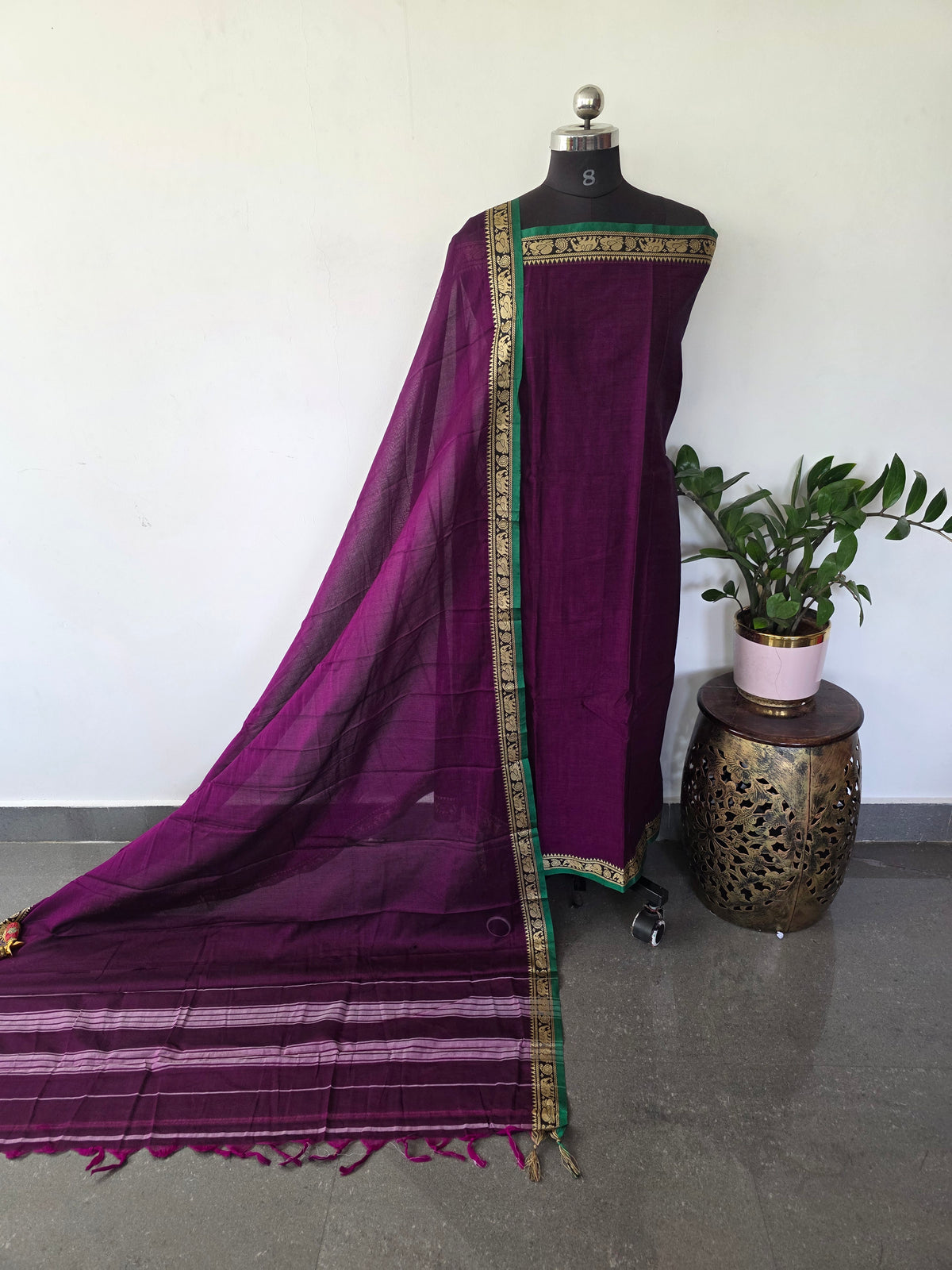 Mercerised narayanapet salwar set with elephant border (4.5 meters) - NA564