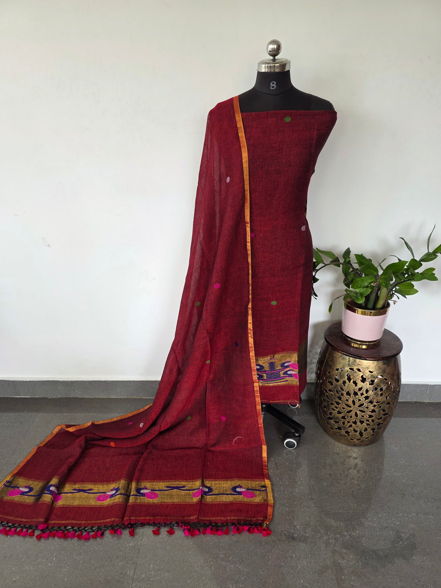 Premium handloom linen Paithani jamdhani set - JMM330