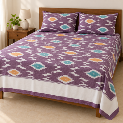 Warp ikkat bed sheets (90*108 2/40s bedsheet with pillow) -WW666