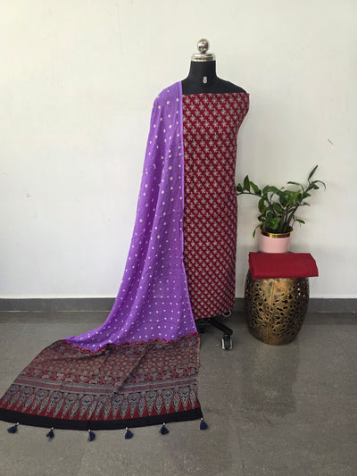 Handcrafted ajrakh cotton set with bandhini duppatta-HZ367