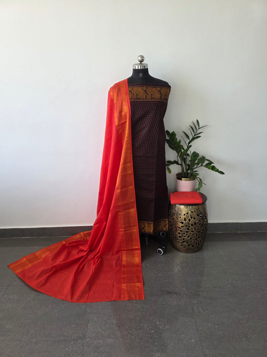 Madurai sungudi zari kattam salwar set - brown MS26