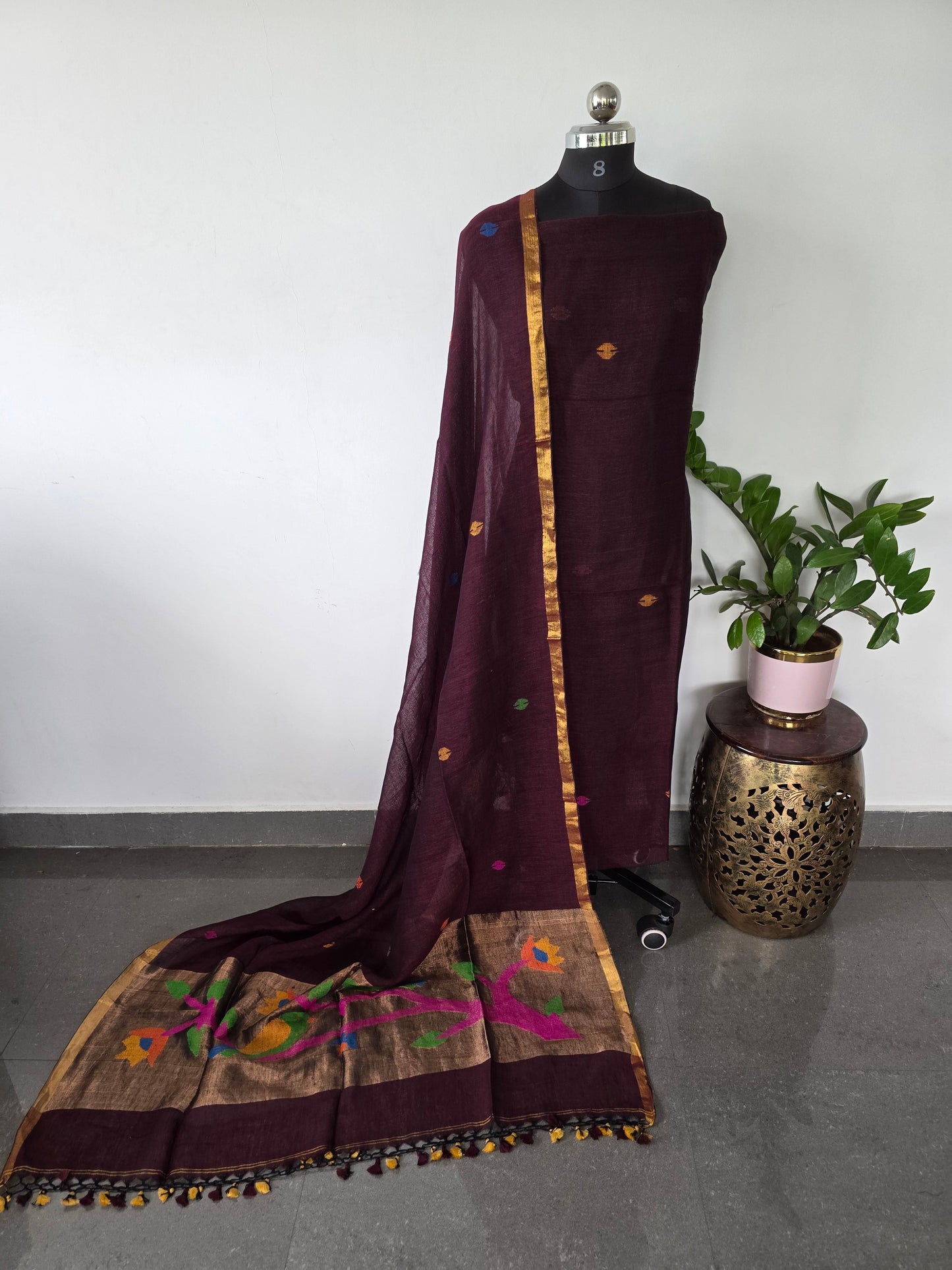 Premium handloom linen Paithani jamdhani set - JMM323