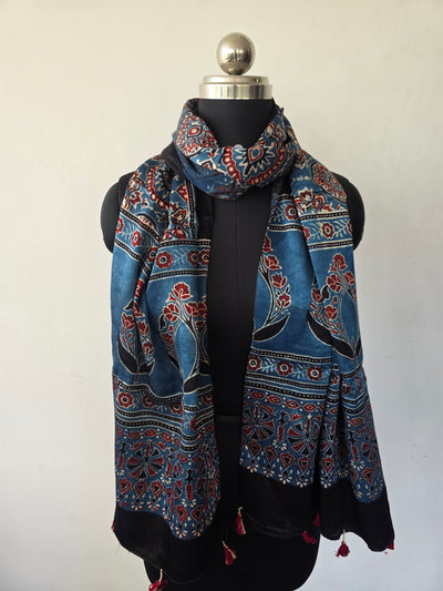 Ajrakh Handblock natural dyed mashru silk stole-MV54