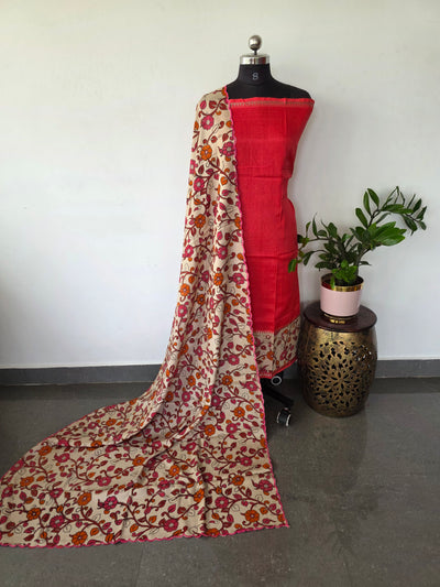 Handloom fusion mangalagiri kalamkari gap border silk salwar set - AK270