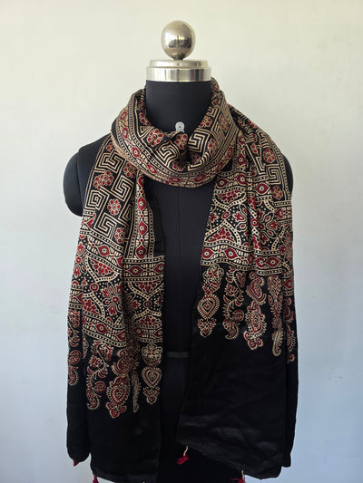 Ajrakh Handblock natural dyed mashru silk stole-MV30
