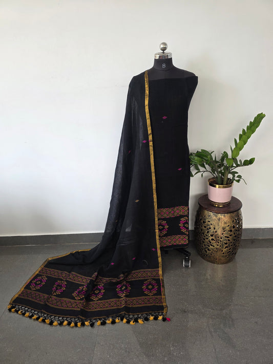 Premium handloom linen jamdhani set( block)- JMM112