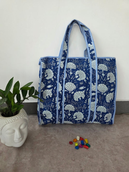 Jaipuri quilted cotton bag with zipper - QZ29