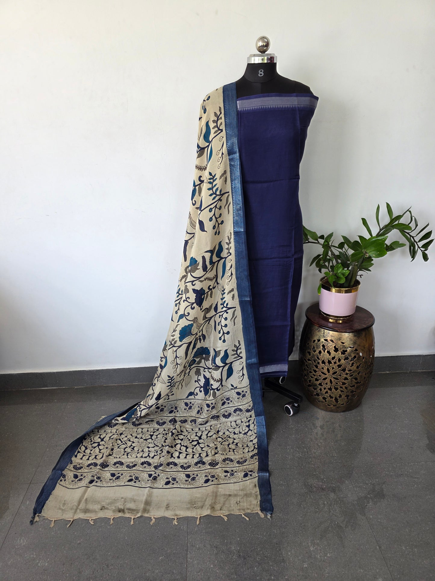 Pure chennuri silk top with pure chennuri silk kalamkari mangalagiri border  - AK327