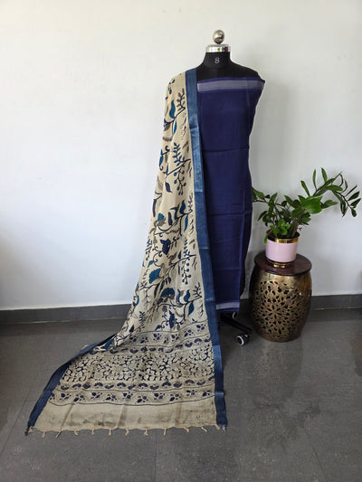 Pure chennuri silk top with pure chennuri silk kalamkari mangalagiri border - AK327
