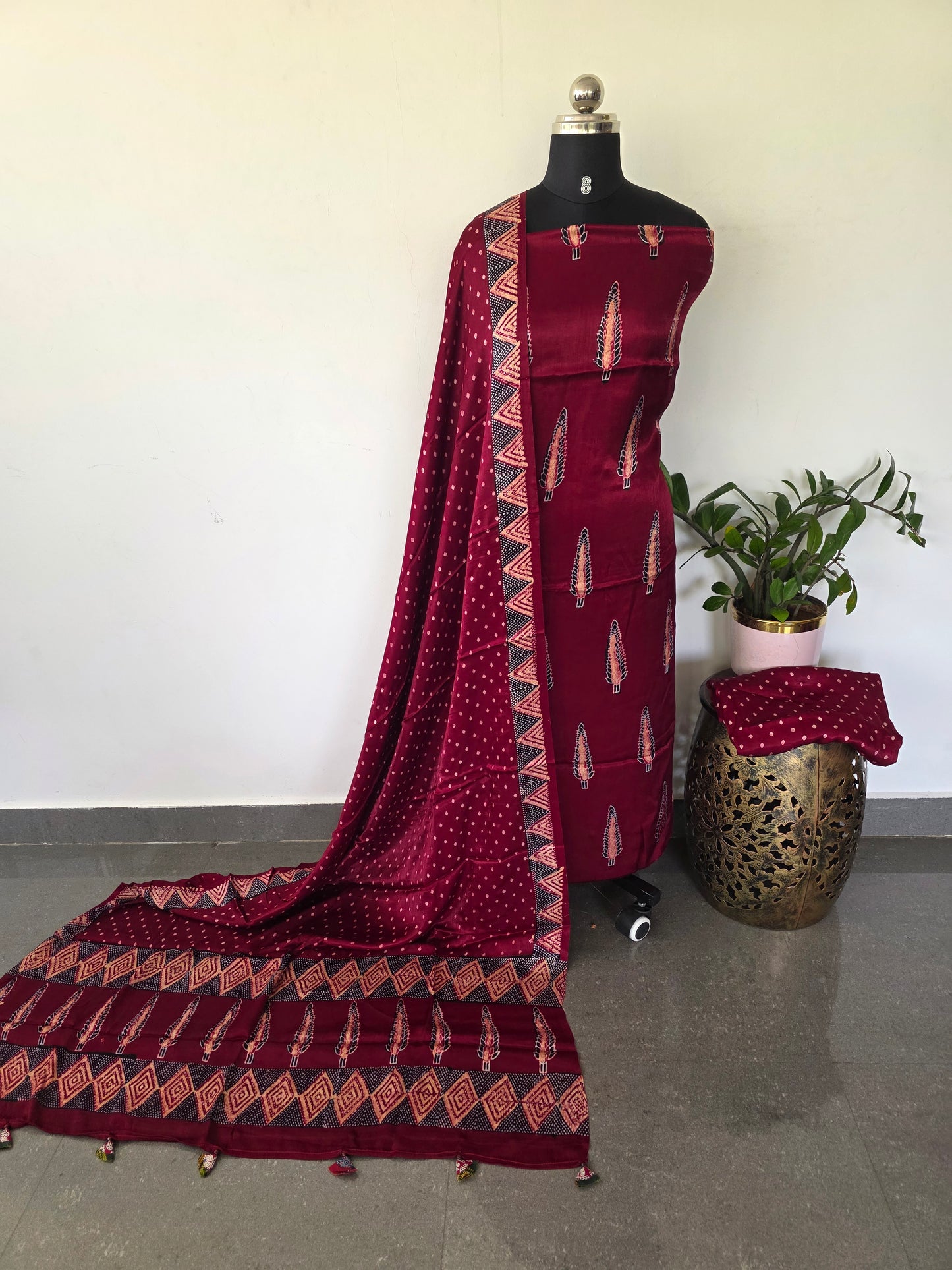 Handcrafted ajrakh modal silk set(3 pcs set) - HZ271