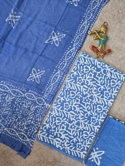 Handblock jaipuri cotton with chiffon shawl - JA592